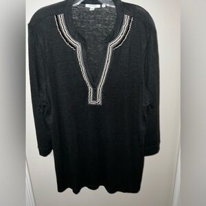 Chicos linen/cotton beaded top